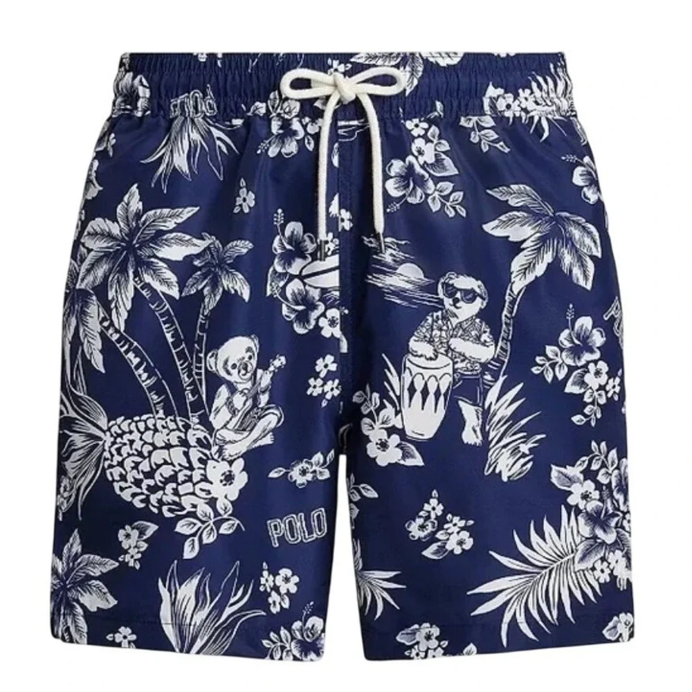Polo Ralph Lauren Mens 3XLB Traveler Polo Bear Board Shorts Swim Trunks Blue NWT
